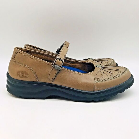 Dr. Comfort Paradise Tan Leather Mary Janes Women's 9M Hook & Loop Strap Shoes - Picture 1 of 13